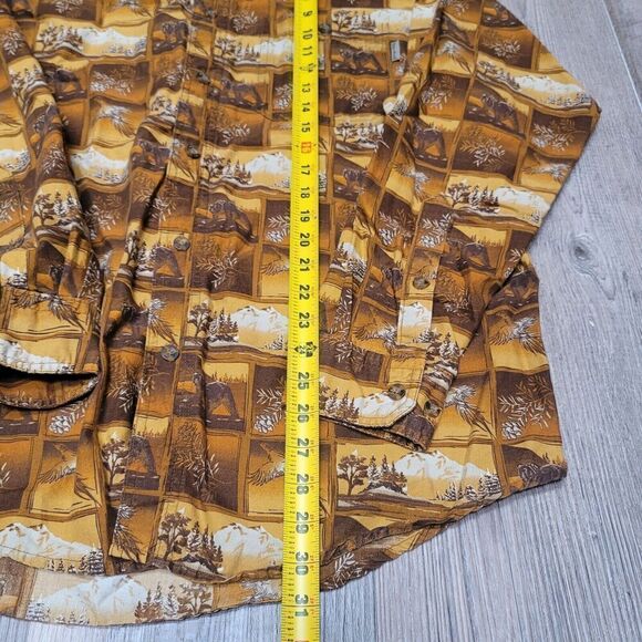 Woolrich Nutmeg Outdoor Woodcut Boxes Button Down Long Sleeve Shirt Size Large - Picture 6 of 7